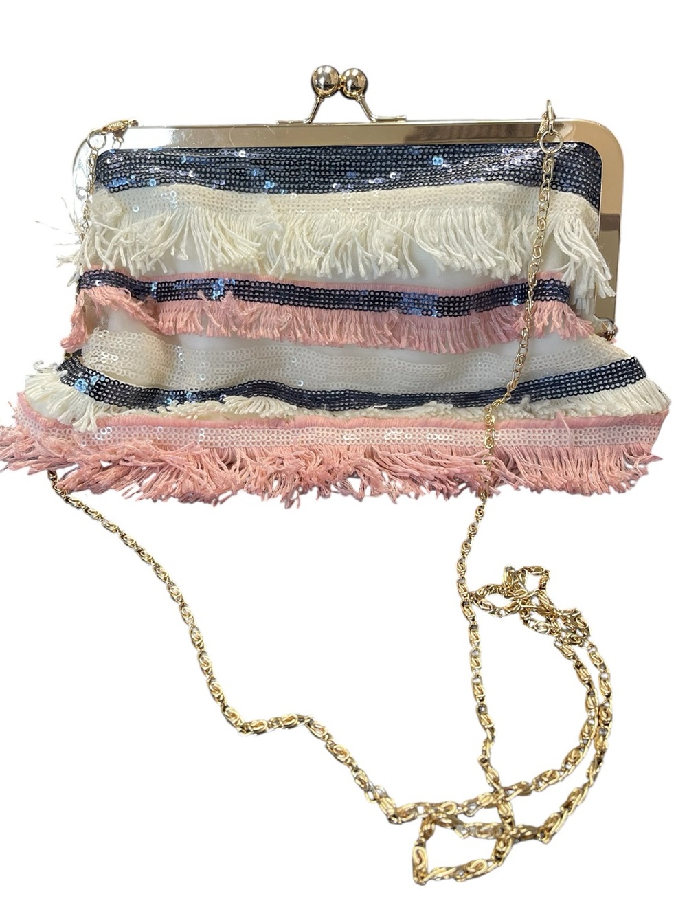 Vintage Neiman Marcus Fringe Tweed Evening Bag with Chain Strap